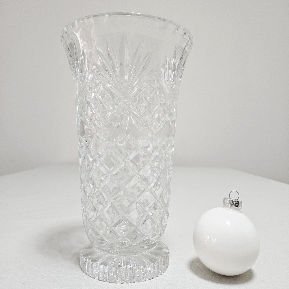 Handcut Vintage Polish Crystal Vase 24%‎ Lead By Crystal Clear Flame Pattern 10"